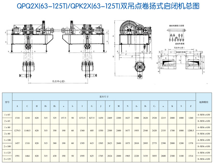 QPQ2X(63-125T)/QPK2X(63-125T)双吊点卷扬式启闭机总图